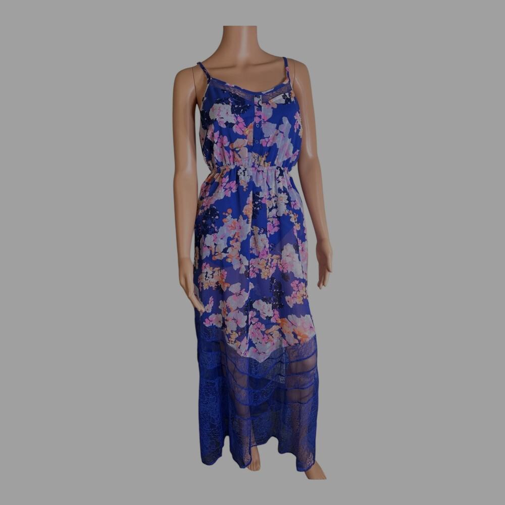 Candies Y2K Mesh Lace Detail Lined Floral Maxi Dress Whimsigoth Boho Size L
